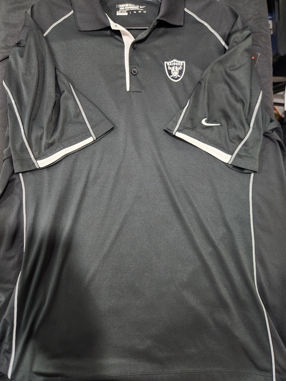 Nike Black Polo with White Trim and Raiders Patch